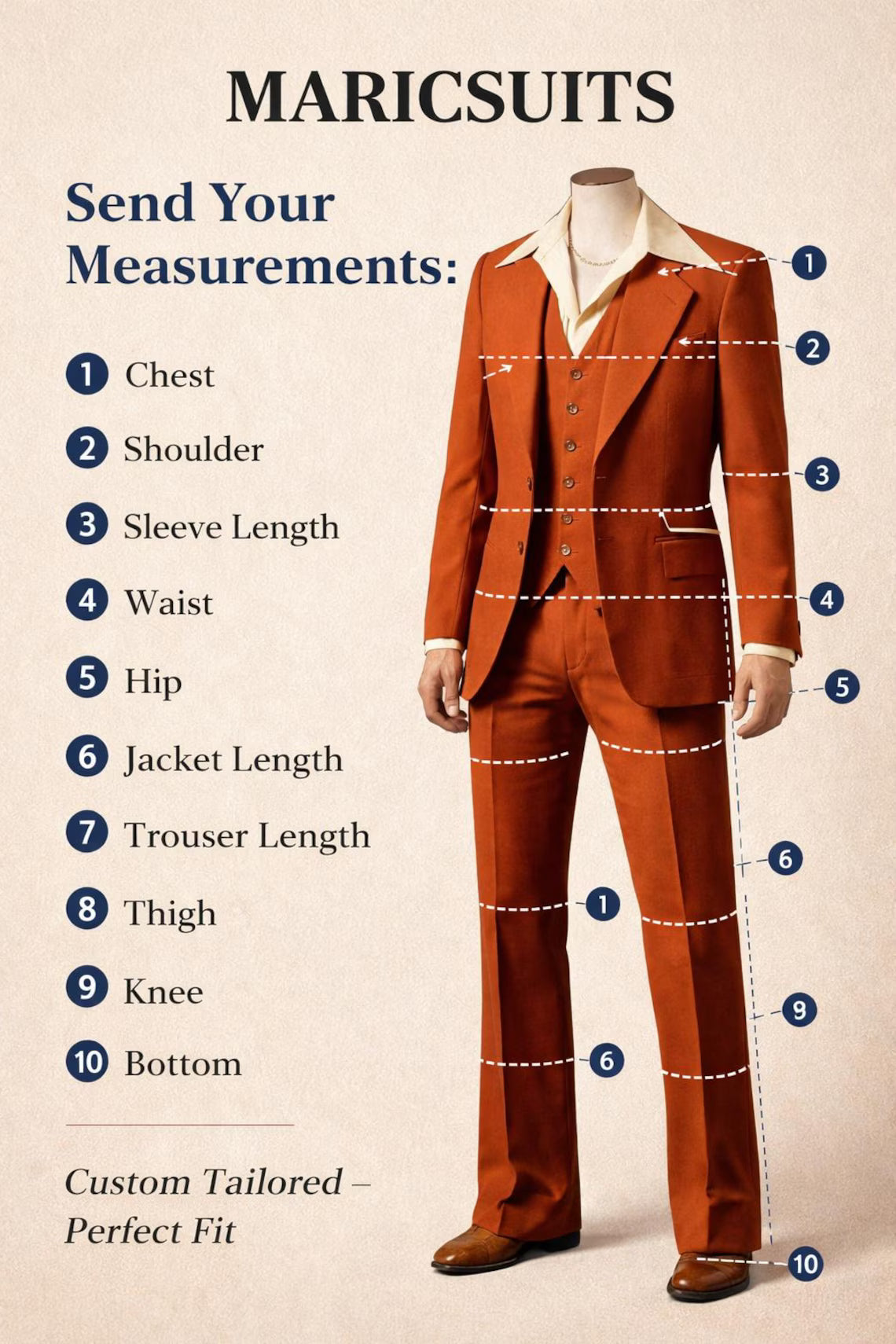 Rust Brown 70s Style 3 Piece Suit, Vintage Retro Groom Wedding Formal Wear