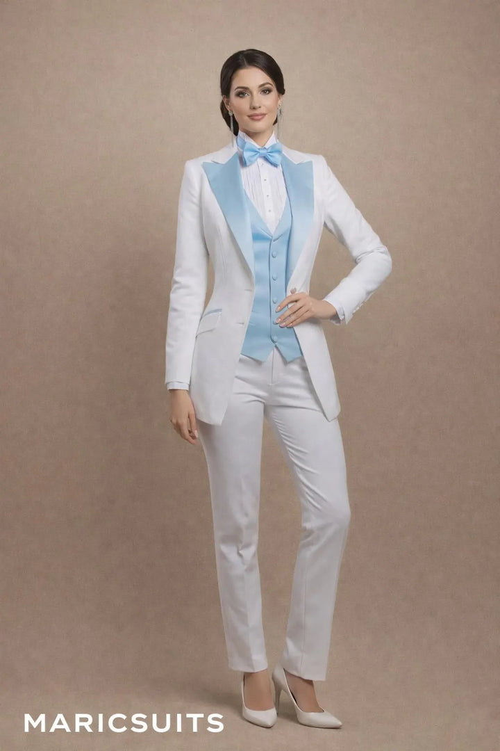 Women's White Tuxedo Suit 3-Piece Bridal Pantsuit Custom Tailored Slim Fit MARICSUITS