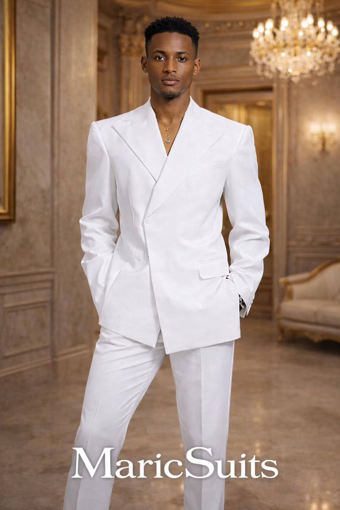 White Double Breasted Suit Men, Peak Lapel Wedding Groom Prom Formal Suit MaricSuits
