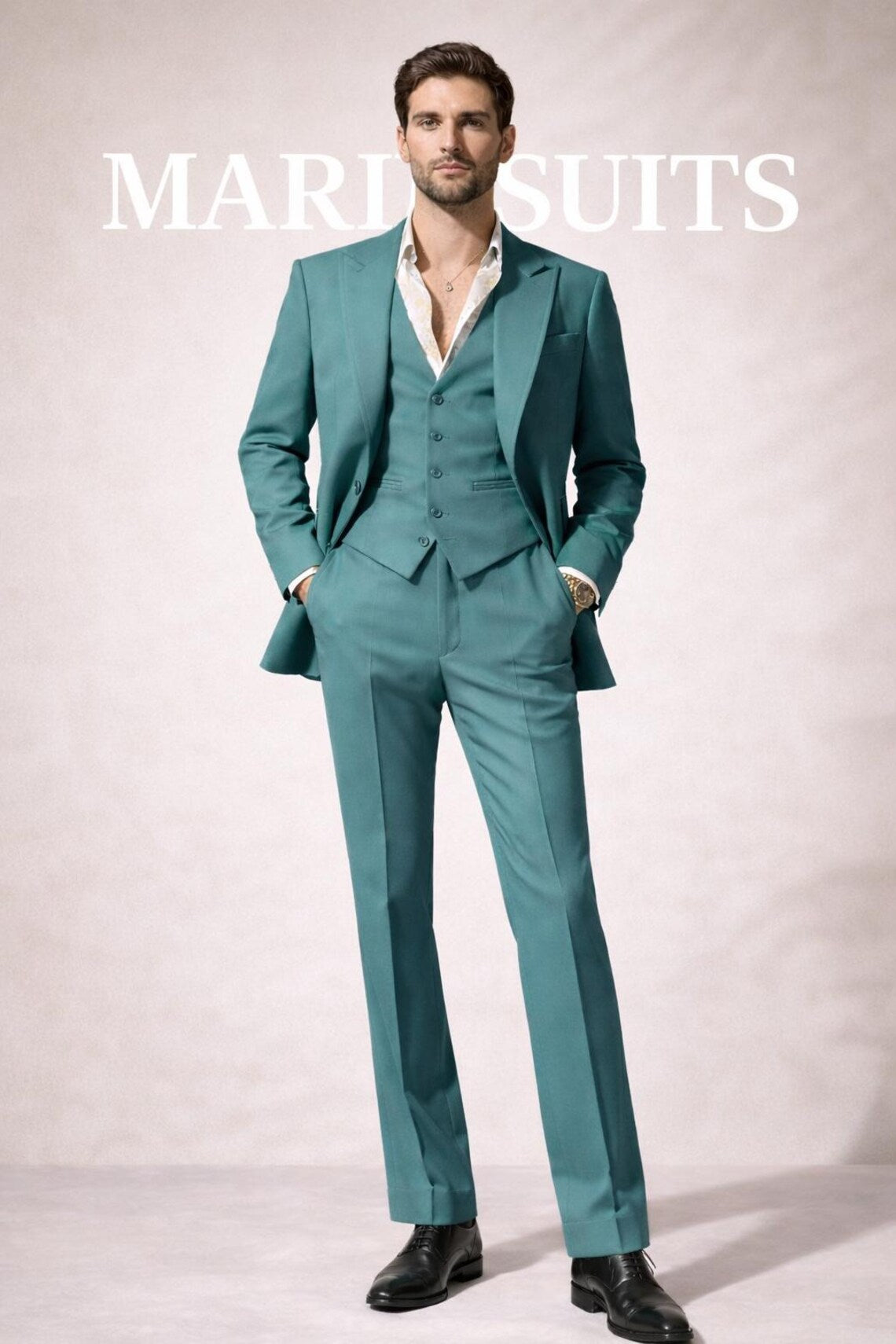 Men's Teal Blue 3 Piece Suit – Vintage Style Wedding Groom Formal Wear