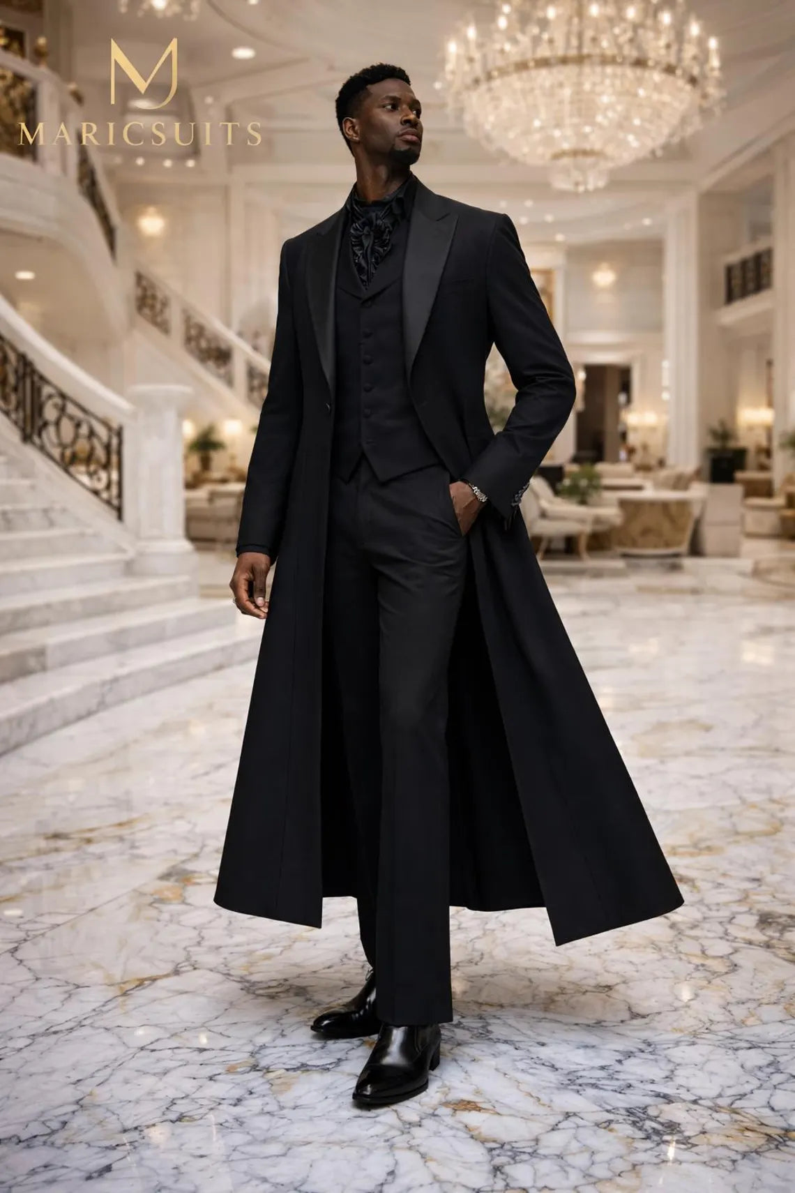 Men's Black Tailcoat Suit: Victorian Style Wedding Formal Wear By Maricsuits