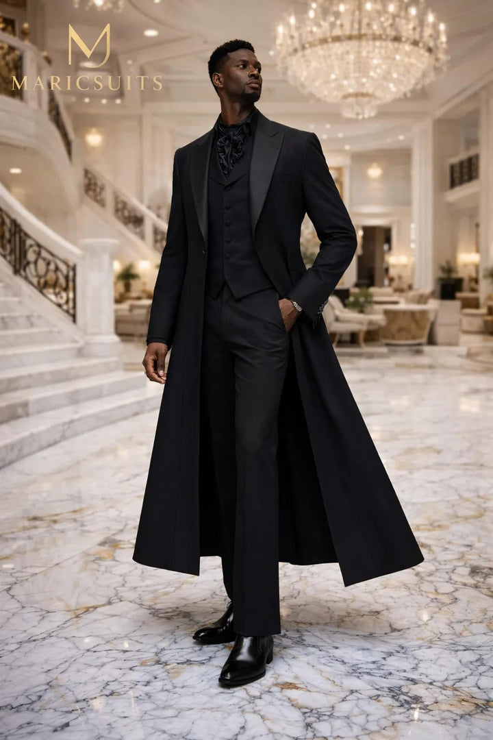 Men's Black Tailcoat Suit: Victorian Style Wedding Formal Wear By Maricsuits