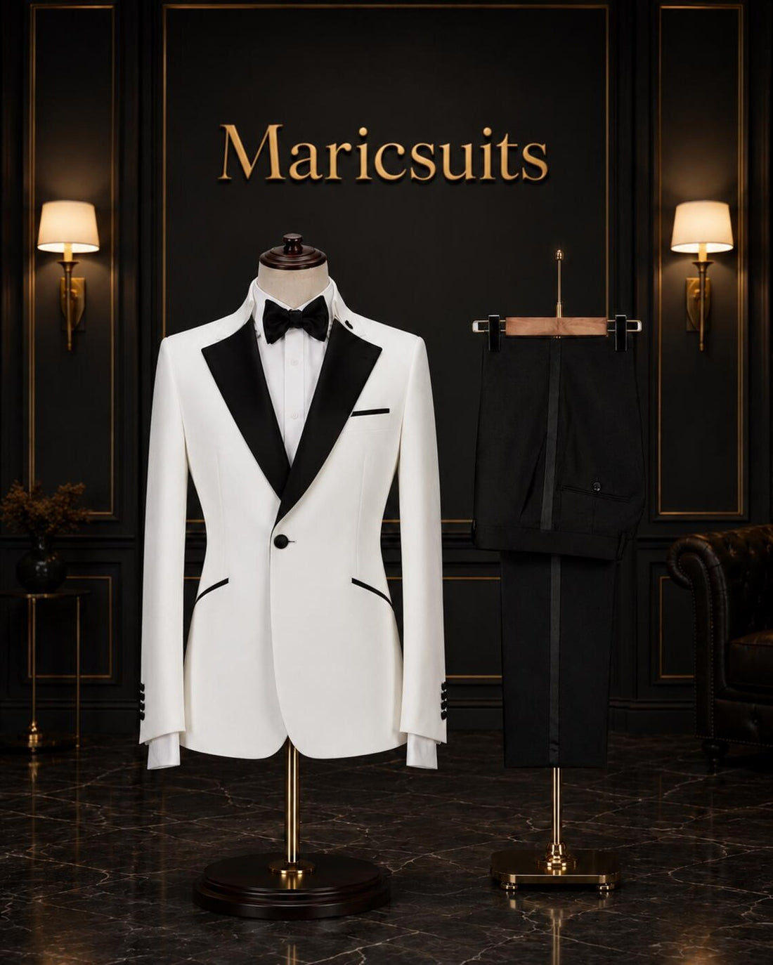 Maricsuits Luxury White Black Tuxedo Suit for Men Premium Terry Rayon Plain Fabric Wedding Prom Blazer Set