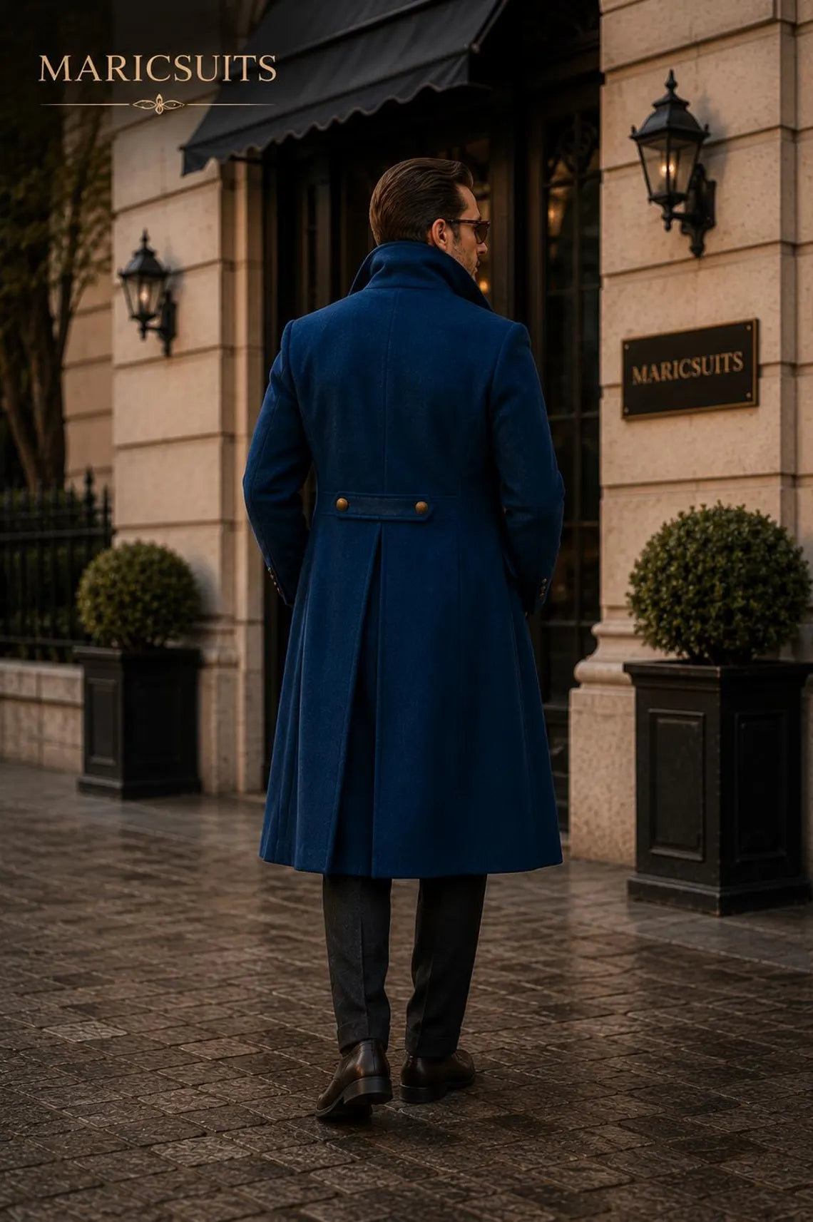 Men’s Vintage Style Overcoat | Blue Luxury Winter Trench Coat | Double Breasted Formal Coat