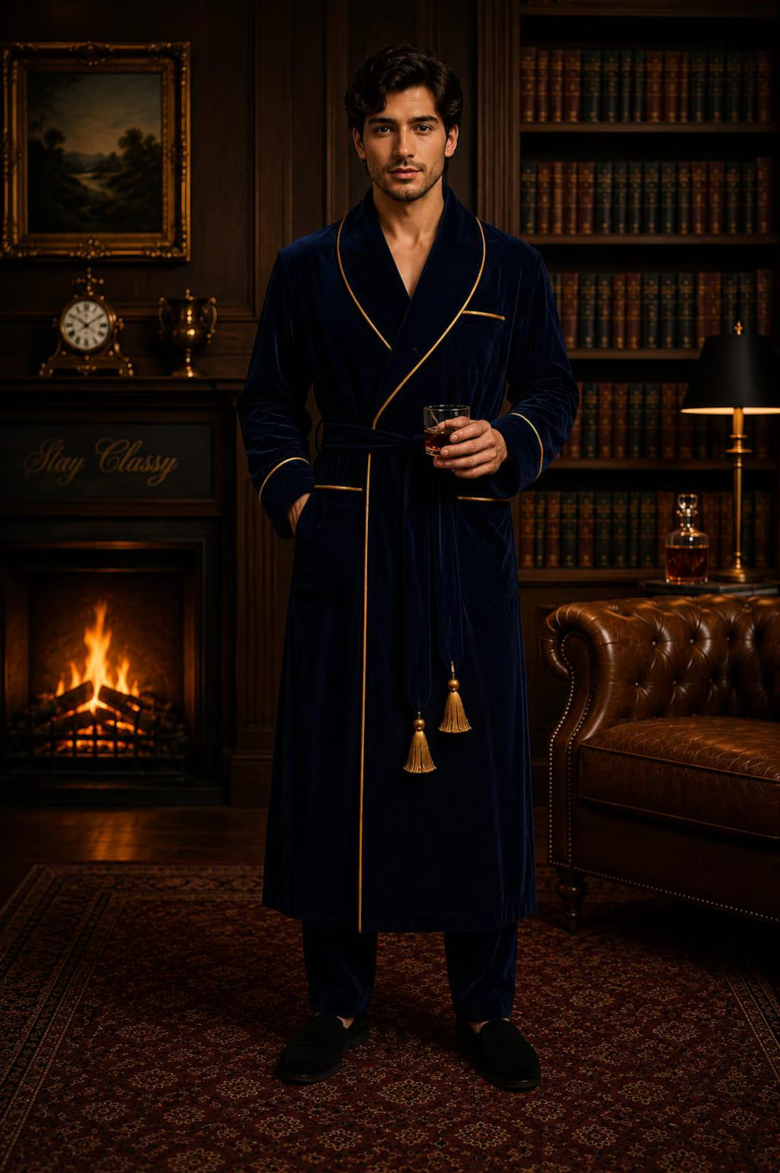 Blue Velvet Robe for Men, Premium Smoking Jacket, Elegant Lounge Robe, Luxury Bathrobe, Gentleman Gift
