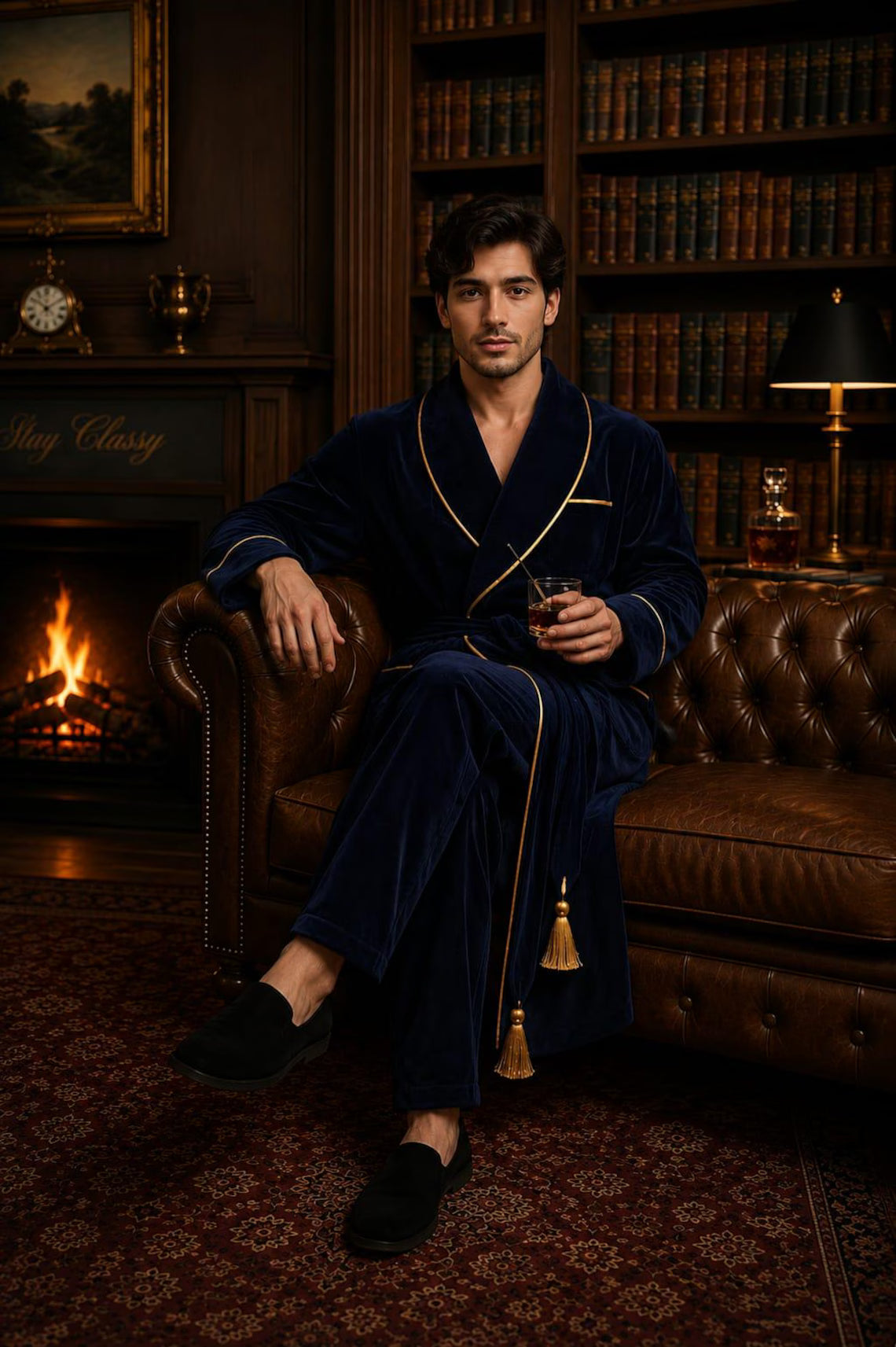 Blue Velvet Robe for Men, Premium Smoking Jacket, Elegant Lounge Robe, Luxury Bathrobe, Gentleman Gift
