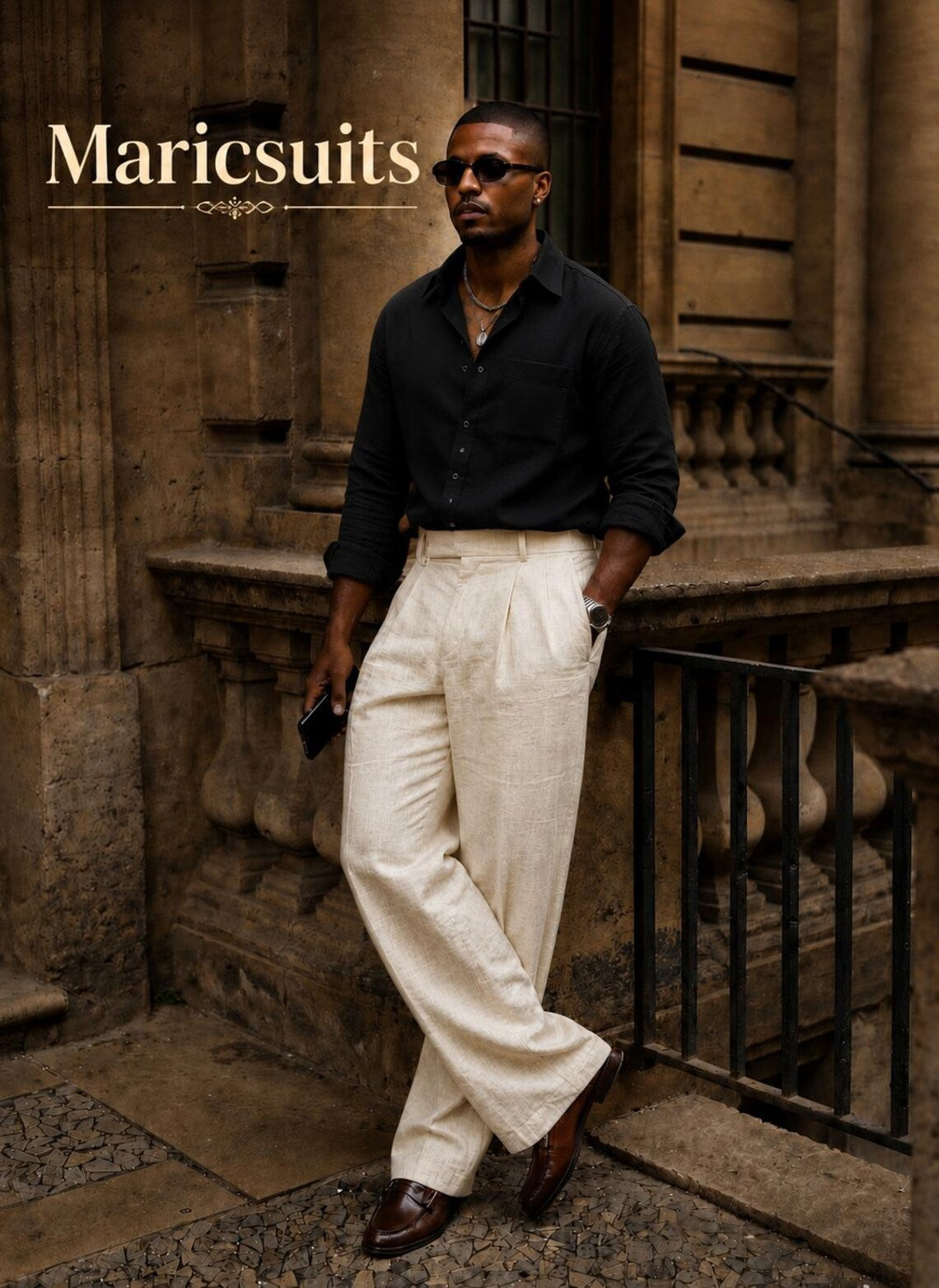 Men's Linen Pleated Trousers, High Waisted Wide Leg Linen Pants, Custom Tailored Summer Trousers, Beige Linen Pants by Maricsuits