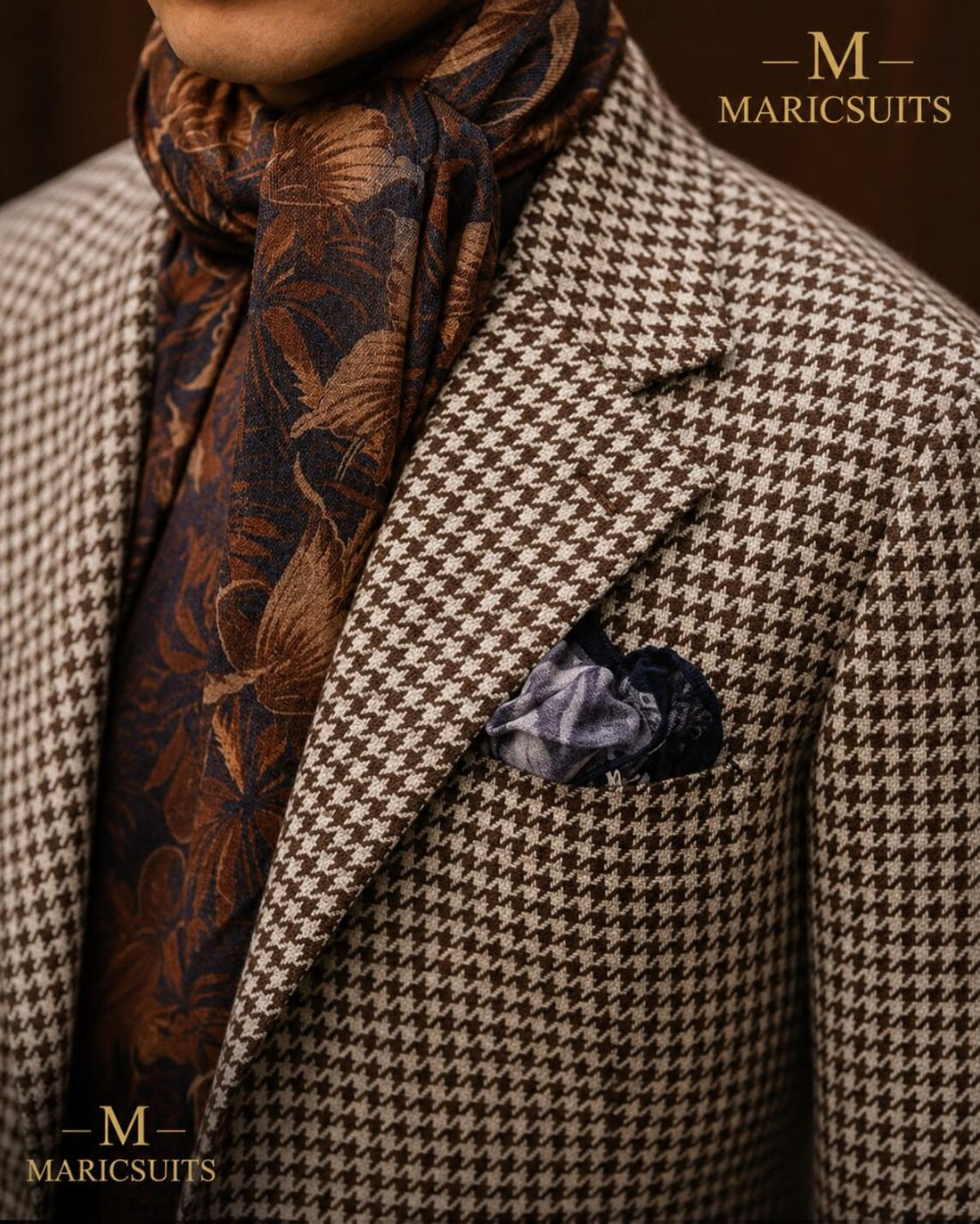 Brown Houndstooth Suit for Men | Matching Blazer and Trousers | Bespoke Wedding Suit