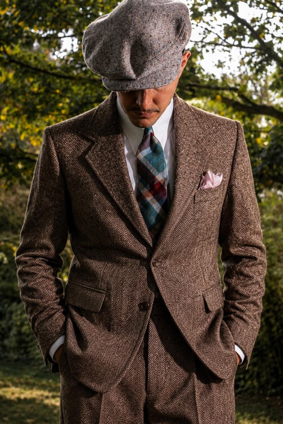 Brown Herringbone Tweed Suit for Men, Vintage 3 Piece Suit, Custom Tailored Wedding Suit, Peaky Style Outfit by Maricsuits