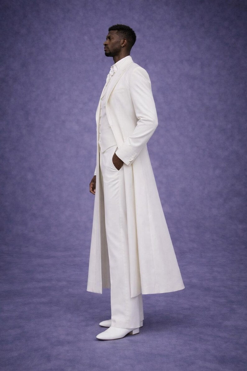 Men's Ivory White Frock Coat Tailcoat Suit – Elegant 3 Piece Wedding Groom Formal Wear