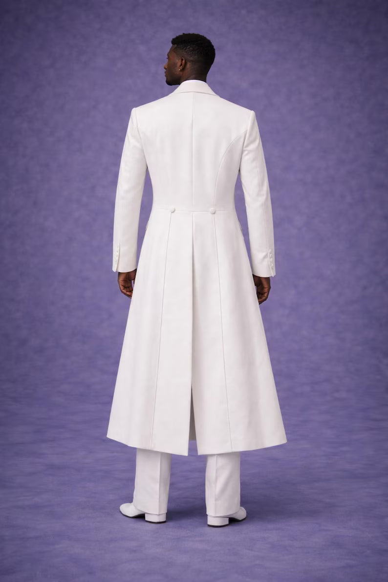 Men's Ivory White Frock Coat Tailcoat Suit – Elegant 3 Piece Wedding Groom Formal Wear