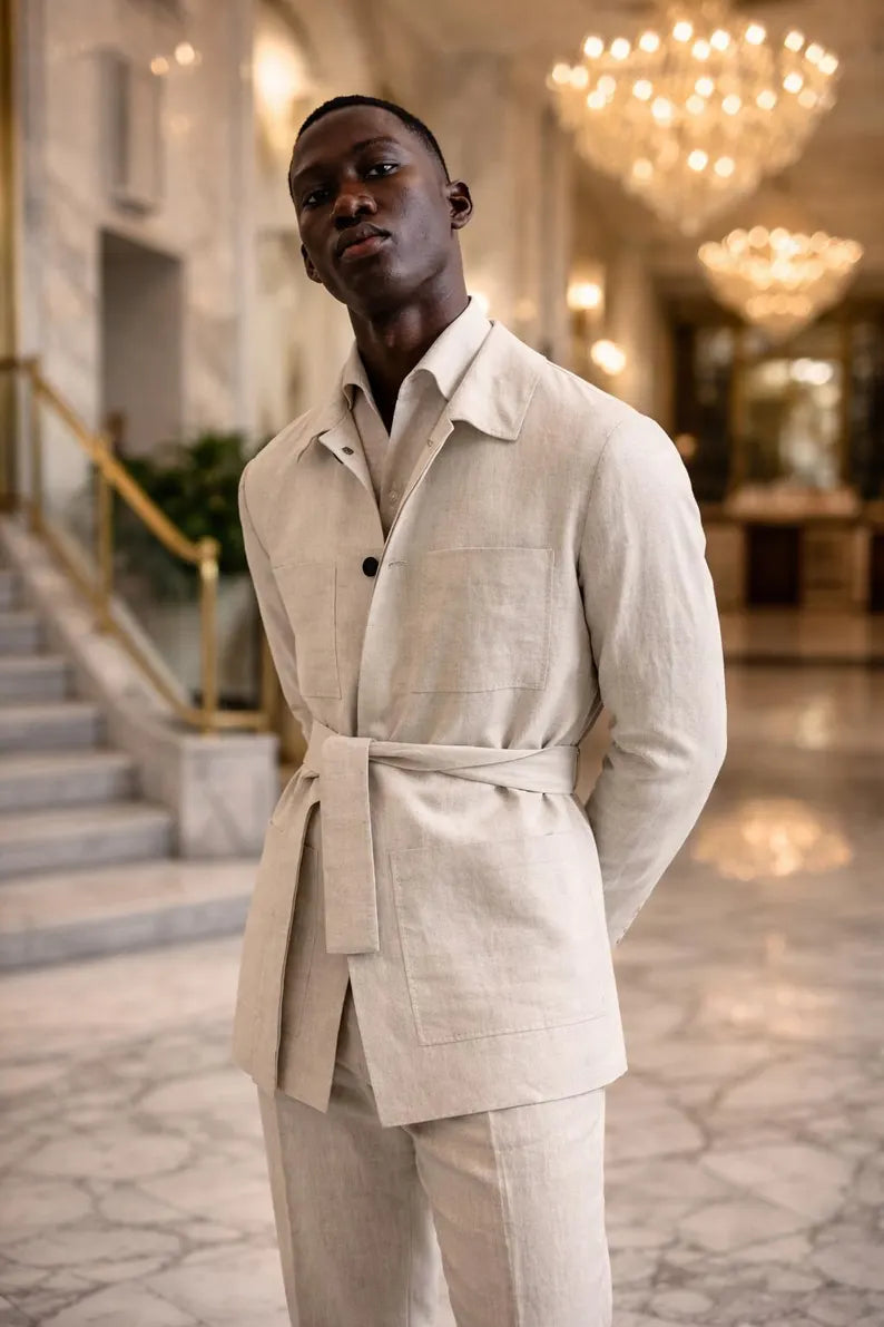 Men’s Beige Linen Suit – Luxury Tailored Summer Suit, Wedding & Formal OutfitBy Maricsuits