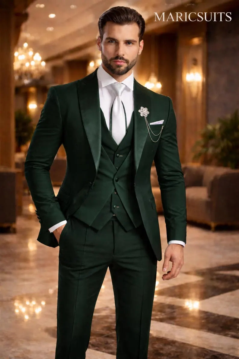 Emerald Green 3 Piece Suit for Men, Wedding Tuxedo, Formal Party Wear