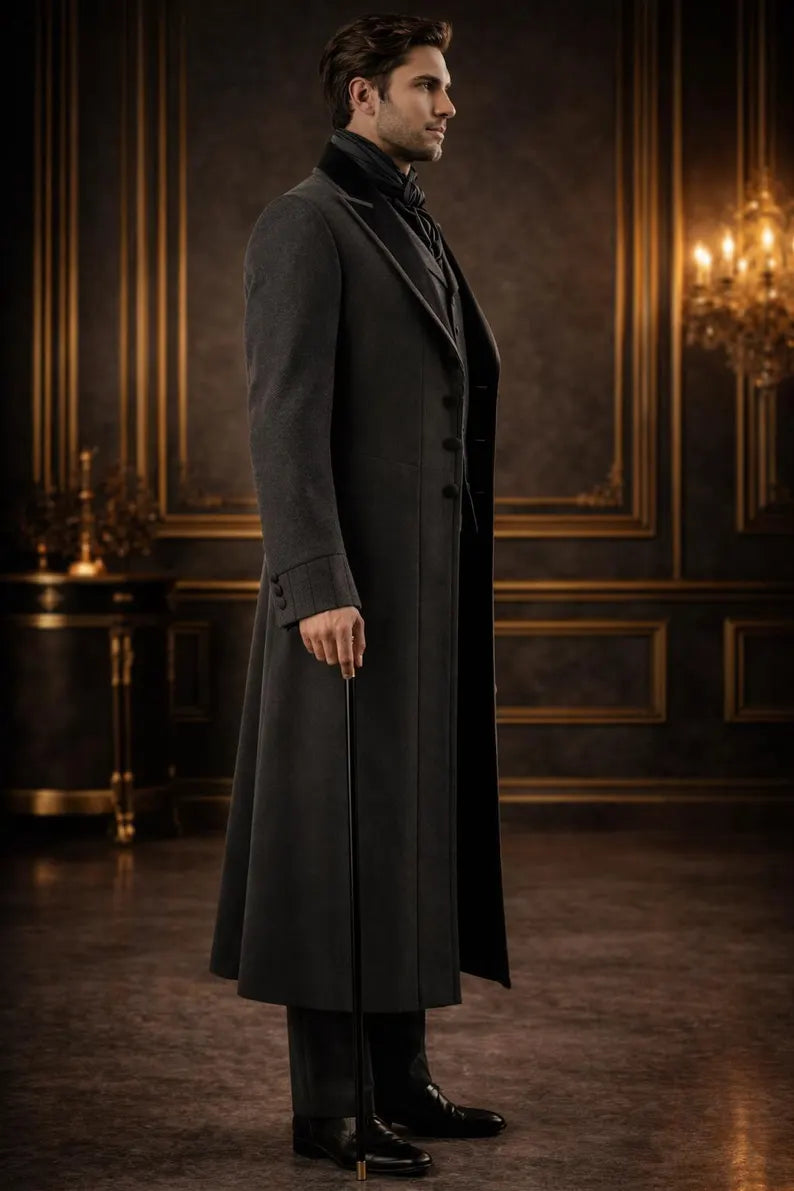 Men's Victorian Grey Frock Coat | Wool Blend Tailcoat Suit, Steampunk Formal Outfit