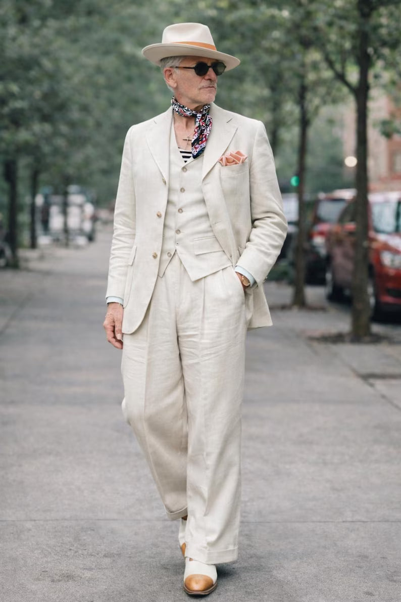 Vintage 1920s Linen 3 Piece Suit, Gatsby Wedding Formal Wear