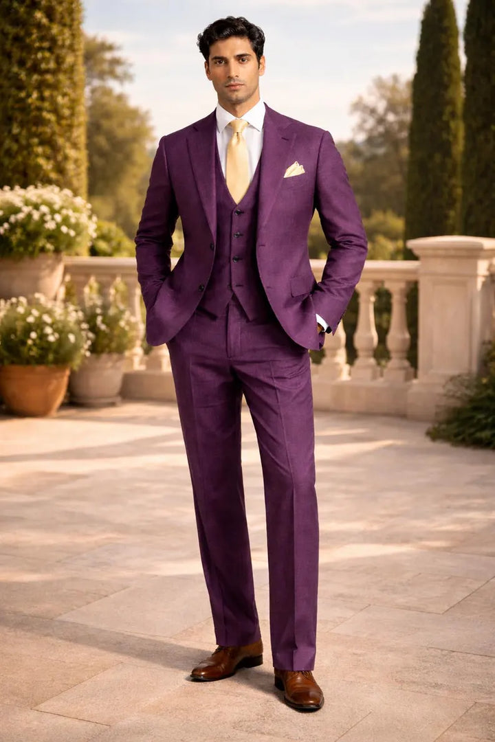 Men's Purple Linen 3-Piece Suit: Wedding, Groom, Lightweight Formal Custom Made