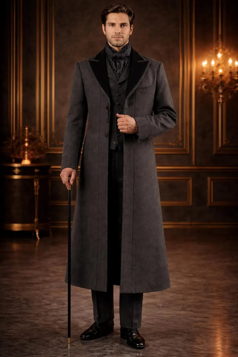 Men's Victorian Grey Frock Coat | Wool Blend Tailcoat Suit, Steampunk Formal Outfit