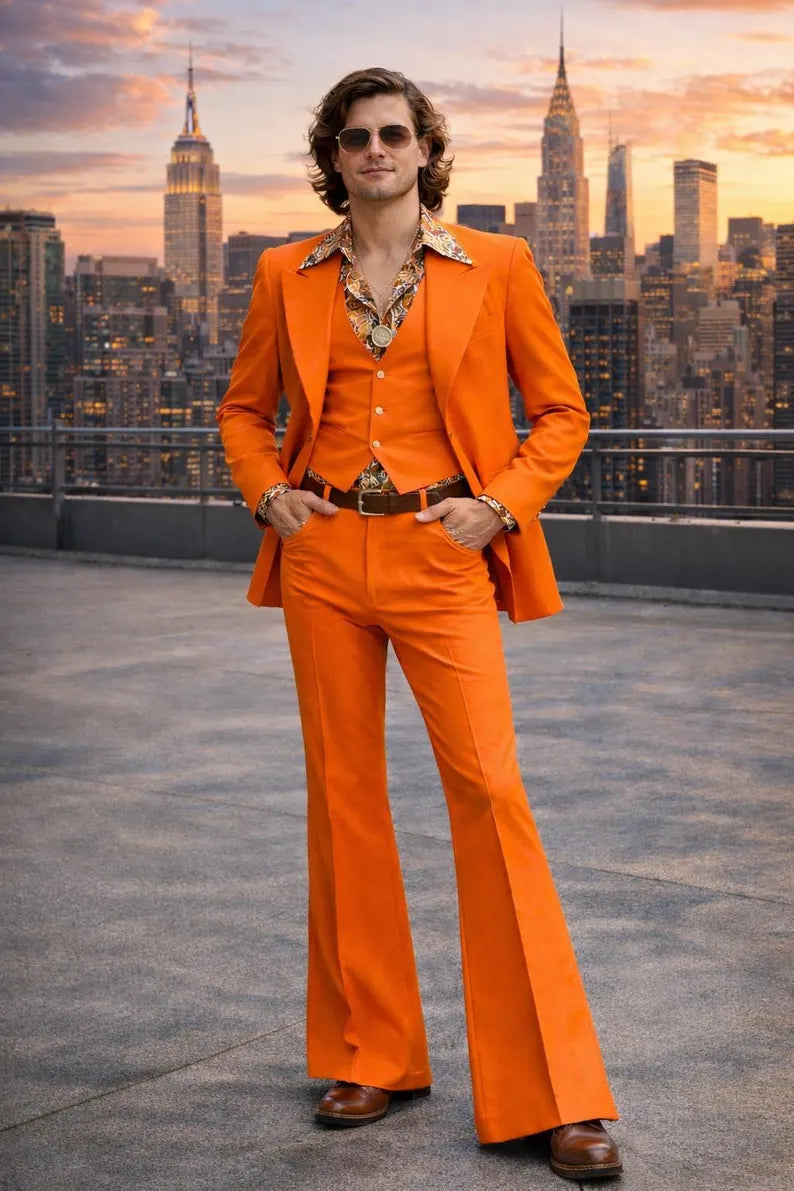 Men's Orange 3-Piece Gatsby Suit, Retro 1920s Style Formal Wear