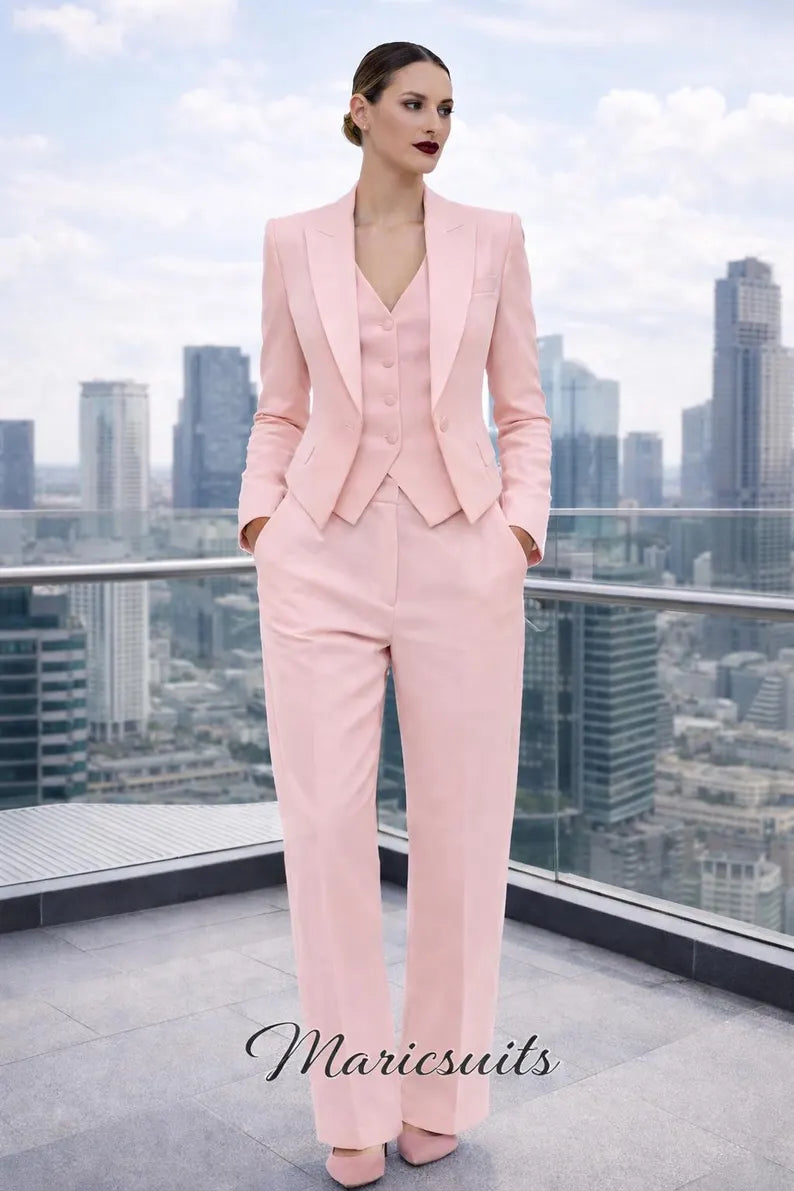 Blush Pink 3 Piece Suit Women Tailored Pantsuit Bridal Suit Office Wear By Maricsuits