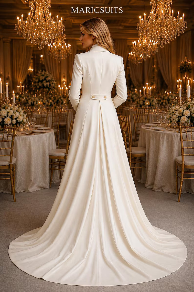 Elegant Ivory Wedding Tuxedo for Women, Long Tailcoat Suit Set, Burgundy Waistcoat Pantsuit, Formal Evening Wear, Custom Tailored Outfit