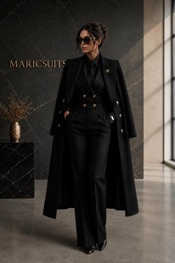 White Women Pantsuit Set, Black Shirt Suit, Formal Business Suit, Elegant Office Wear, Wedding Guest Outfit