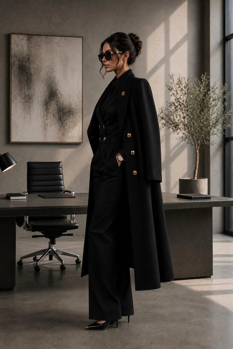 White Women Pantsuit Set, Black Shirt Suit, Formal Business Suit, Elegant Office Wear, Wedding Guest Outfit